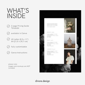 wedding photography pricing guide template for photographers price list editable canva template