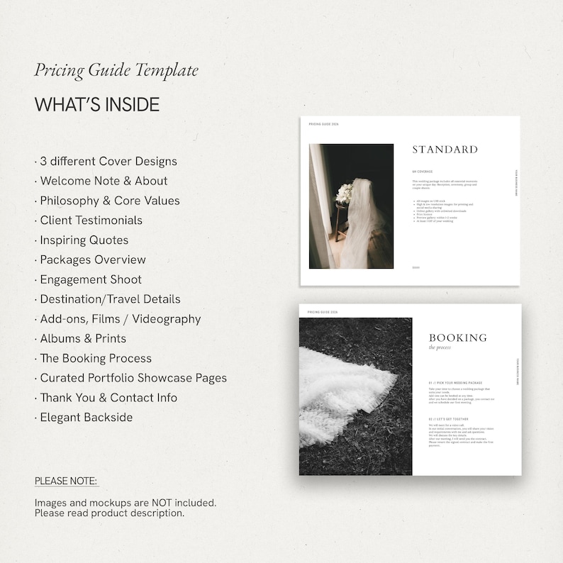Elegant Wedding Photography Pricing Guide: Canva Ivestment with Pre-Written Content (Digital Download)