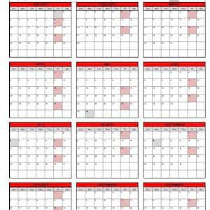 May include: A 2027 attendance controller calendar with red accents, featuring monthly grids for tracking employee attendance. Includes fields for name and employee ID. Payday and holiday sections are highlighted.