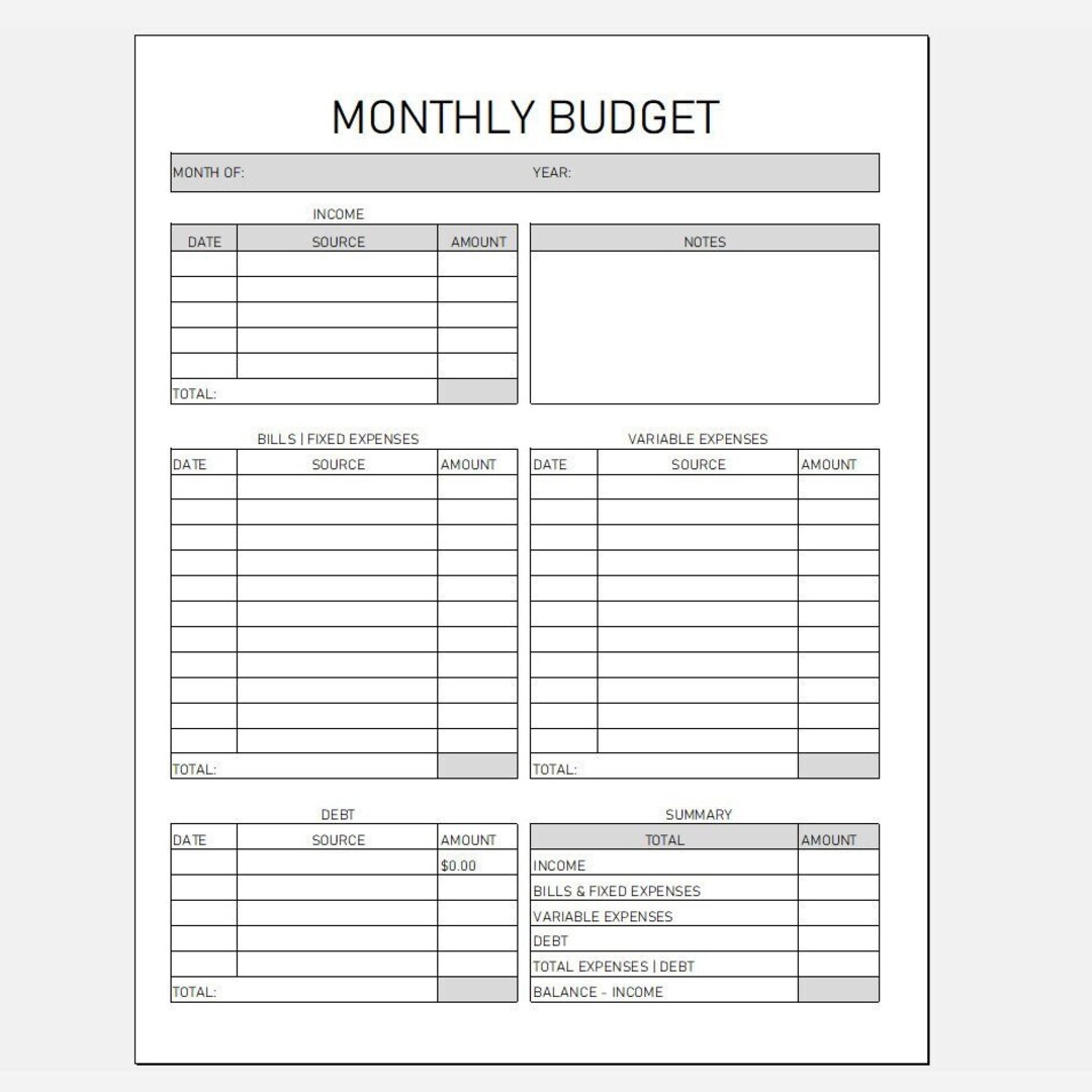 Monthly Budget Planner | Budget Worksheet | Personal Budget Sheet ...