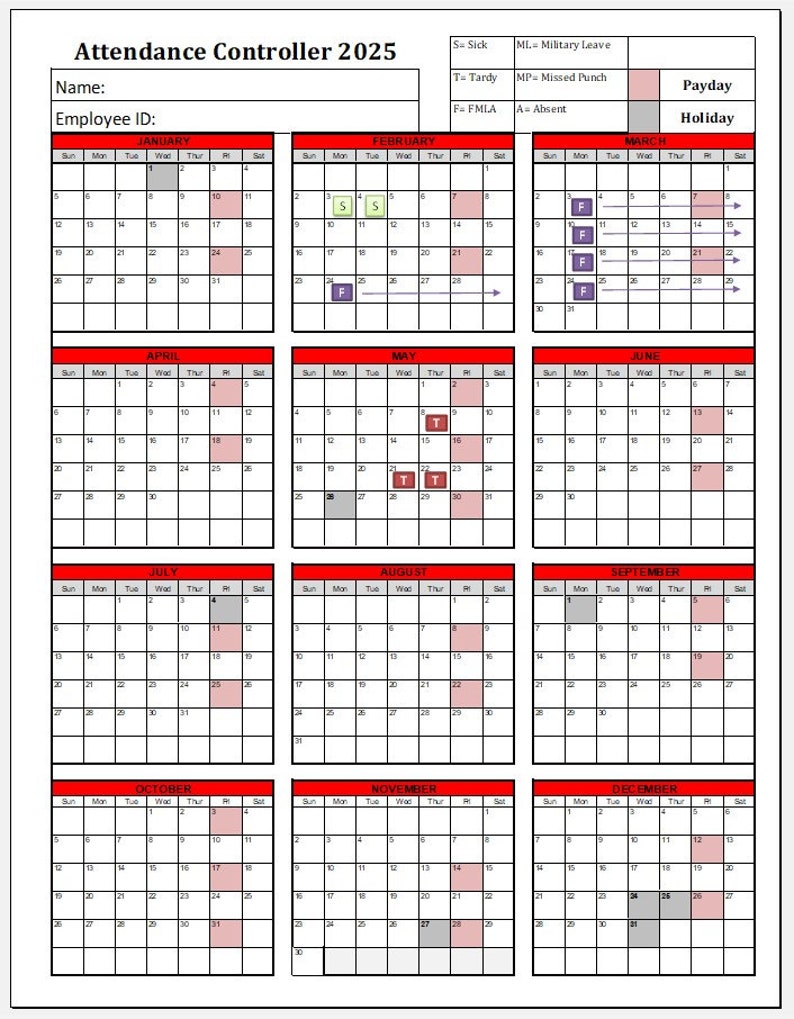 Time & Attendance Controller 2025 Tracker Instant Download Printable Etsy