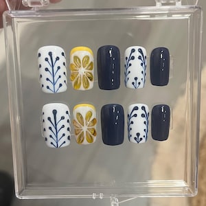 Porcelain Lemon Press on Nails, Handmade Nails, Fake Nails