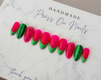 Watermelon French Tip Nails, Summer Nail Art
