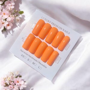 Vibrant Orange Press on Nails, Solid Color Nail Set, Minimalistic Nails