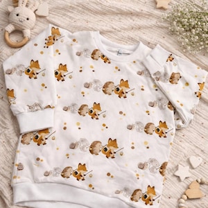 Kinder Sweatshirt mit Fuchs, Igel& Maus-Handgenäht, Langarmshirt aus Baumwollstoff, Pullover für Mädchen und Jungen - Laterne laufen