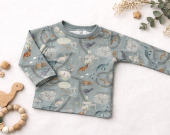 Koszulka z długim rękawem dla niemowląt, rozmiar 68, z materiału frotté – Koszulka Dino dla dzieci – Koszulka ręcznie robiona dla chłopców i dziewczynek