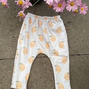 Baby leggings lemon yellow, harem pants unisex, grow-along pants for boys and girls, handmade children&#39;s pants jersey