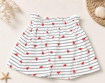 Paperbag Rock Kinder Jersey gestreift Hummer rot | Sommerrock Mädchen maritim | elastischer Bund | Handmade Kinderrock