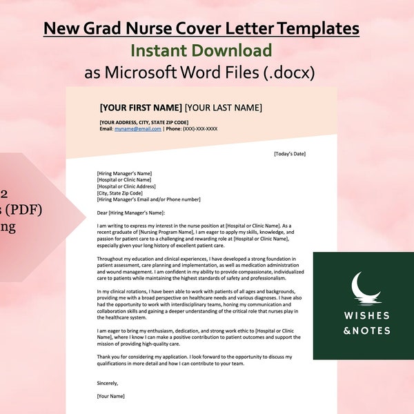 New Grad Nurse Cover Letter, Nursing Student Cover Letter, Registered Nurse Cover Letter | Microsoft Word, Google Docs