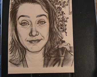 Custom Wood Engraved Photo Portrait – Charcoal Style Engraving from Your Photo, Personalized Wood Photo Gift