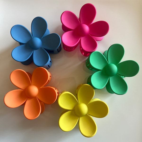 Colorful + Bright Flower Shaped Hair Claw Clips - "The Flower Klip"- Size: 3" L x 3" H (Sold Individually)