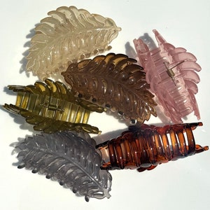 The "Glassy Leaf Klip" - Translucent Leaf Claw Clips - sold individually or as a set of 2 - Size: 4” L x 2” H
