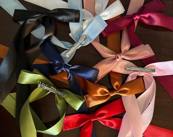 The "Original Hair Ribbon" Klip - Set of 5 - Size: 9.5" L x 4.5" W Satin Hair Clip Bow Tie Hair Accersories