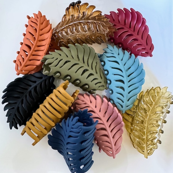 The "Leaf Klip" - YOU PICK 2 or 4 Color Sets ! Unique Leaf Hair Claw Clip - Size: 3 3/4" x 2" x 2" each