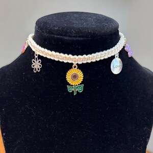 Handmade Macrame Choker Boho Hippie Choker Woven Braided Adjustable Beaded Beach Jewelry Minimalist Necklace Macrame Choker Sunflower Choker