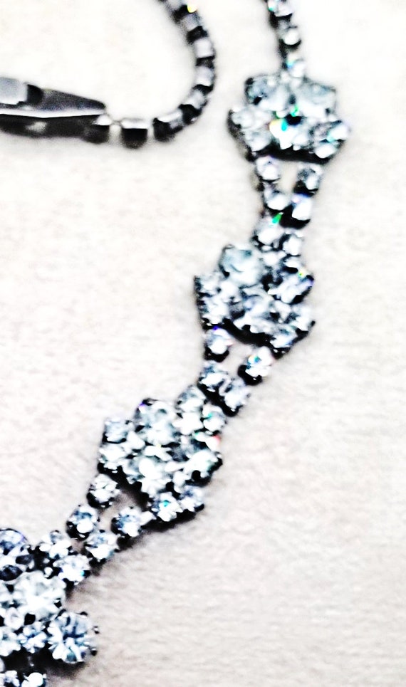 Vintage Silver Tone Rhinestone Statement Necklace - image 3