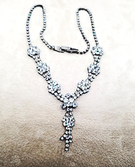 Vintage Silver Tone Rhinestone Statement Necklace - image 1