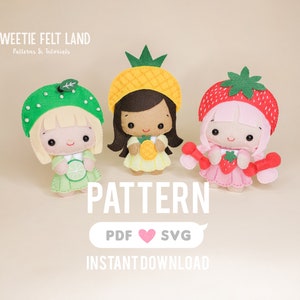 Fruit Girls Set, Sewing pattern, Felt Pattern, Felt doll pattern, Pdf pattern, felt craft, baby mobile, felt ornaments pattern, felt toy