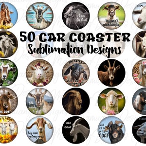 Car Coaster, Farm Goat Bundle, Sublimation Design, Printable Digital Download, Round Sign Cup, Key Chain, Keychain Set Wraps Template
