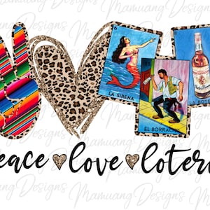 Loteria Paz Amor, Design de Sublimação Mexicana, Download Digital para Impressão em Camiseta, Carta de Baralho, Jogo do México PNG, El Borracho