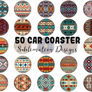 Car Coaster, Western Aztec Bundle, Sublimation Design, Printable Digital Download, Round Sign Cup, Key Chain, Keychain Set Wraps Template