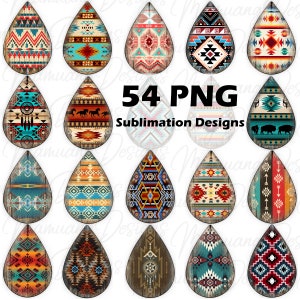 Aztec Teardrop Earrings Bundle, Sublimation Design Printable Digital Download, Tear Drop Earrings Set Wraps Template, Ethnic Western Country