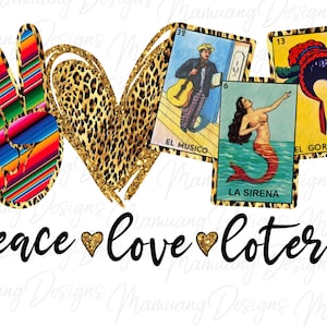 Loteria Paz e Amor, Design de Sublimação Mexicana, Download Digital para Impressão em Camiseta, Carta de Baralho, Jogo do México PNG, La Sirena