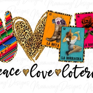 Lotería de Paz y Amor, Diseño Mexicano de Sublimación, Descarga Digital Imprimible para Camiseta, Carta de Juego, Juego de México PNG, La Borracha