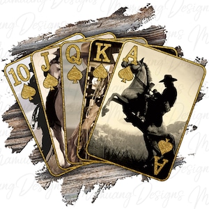 Naipes de póker del oeste, diseño de sublimación, descarga digital imprimible para camisetas, estilo western, caballo vaquero, rancho de Texas