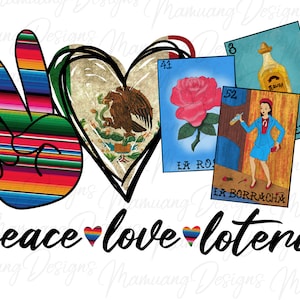 Loteria Paz e Amor, Design de Sublimação Mexicana, Download Digital para Impressão em Camiseta, Carta de Baralho, Jogo do México PNG, La Boracha, Bandeira