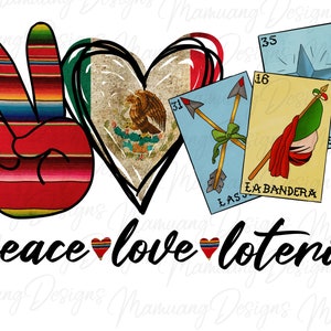 Loteria Paz e Amor, Design de Sublimação Mexicana, Download Digital para Impressão em Camiseta, Carta de Baralho, Jogo do México PNG, Loteria Mexicana, Bandeira
