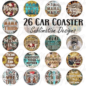 Car Coaster Western Mom, Mother Bundle, Sublimation Design Printable Digital Download, Round Sign Cup, Key Chain Keychain Set Wraps Template