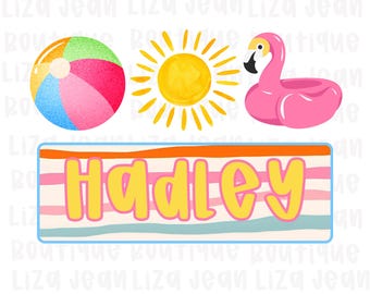 Custom Beach Name PNG | Summer Name png | Kids Beach Vacation Shirt Design | Pool Float Sun Beach Ball PNG | Personalized Summer Shirt PNG