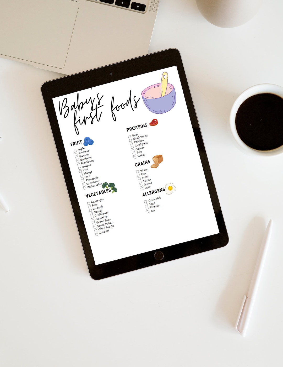Baby's First Foods Checklist- Printable PDF- Healthy Baby Food Chart