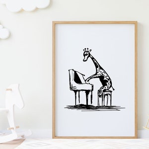 Giraffe Playing the Piano Poster in multiple sizes