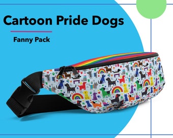 Pride Dog Cartoons | Fanny Pack | *Inclusive, Pansexual, Bisexual, Gay, Lesbian, Asexual, Trans Flags dogs