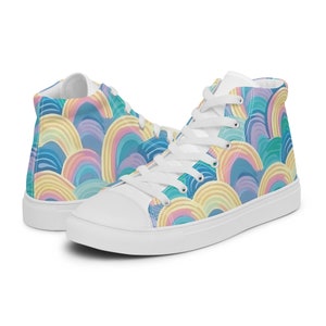 Men&#39;s Pride Shoes | Light Rainbow High Top Canvas Shoes