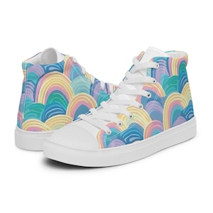 Women&#39;s Pride Shoes | Light Rainbow High Top Canvas Shoes