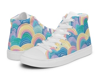Women's Pride Shoes | Light Rainbow High Top Canvas Shoes