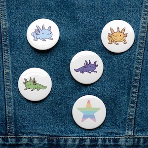 Colorful Cartoon Axolotls | Set of pin buttons
