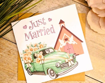 Wunderschöne Hochzeitskarte im Vintage-Stil, Hochzeitskarte 'Just Married', Hochzeitskarte für Braut & Bräutigam, Hochzeitskarte für das Glückliche Paar, Vintage Hochzeitskarte