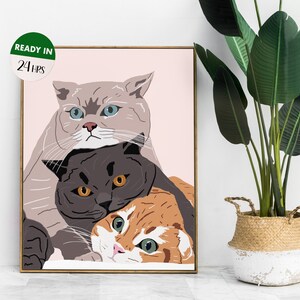 Custom Pet Portrait with Digital Detail Art Drawing, Dog and Cat Profile Picture Art Personalized Gift, Commission Housewarming Gift