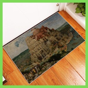 The Tower of Babel 1563 Printed on a Rug, Vintage looking Modern Rug, Old Art Printed on  a rug, Exquisite Living-room Bedroom Decoration