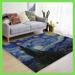 1889 The Starry Night By Vincent Van Gogh Area Rug Rug, Vintage looking Rug, Deccor with Free Customization, Living-room Bedroom Area Rug