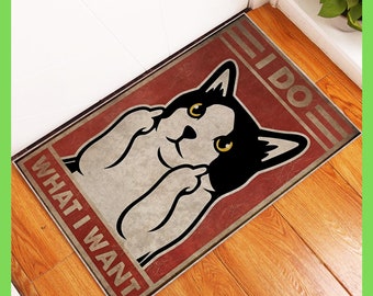 Funny Cat Rug&Doormat, Rude Cat Middle Finger, Personalized Rug,  Living-room Bedroom Rug, Modern Decor, Free Customization Birthday Gift