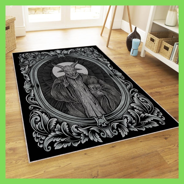 Baphomet Ornament Rug, Cool Satanic Decoration, Gothic Accent Rug, New Year Gift