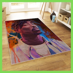 Tupac Portrait Rug, Cool Hip Hop Decoration, Rapper Rug