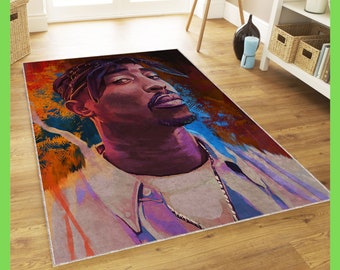 Tupac Portrait Rug, Cool Hip Hop Decoration, Rapper Rug