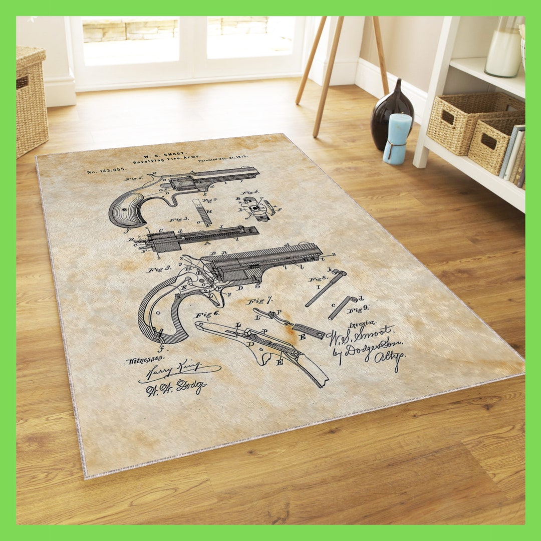 Revolver Patent Rug, Vintage-looking Rug, Artistic Livingroom Area Rug ...