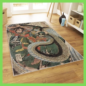 Utagawa Kuniyoshi Painting Printed on a Rug, 1827 Edo Period Japanese Art Printed on a Rug, Vintage looking Rug, Living-room Bedroom Rug